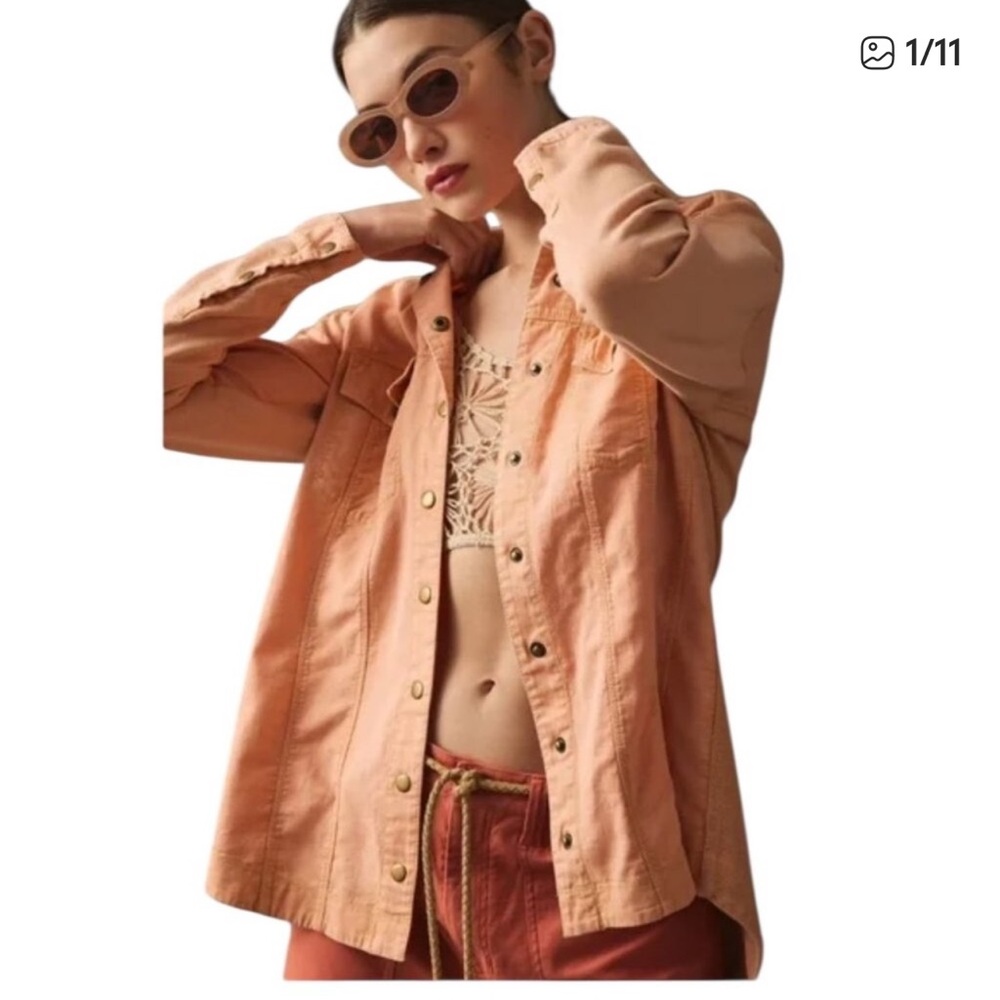 Pilcro Anthropologie Utility Relaxed Snap Button Down Shirt Jacket Shacket